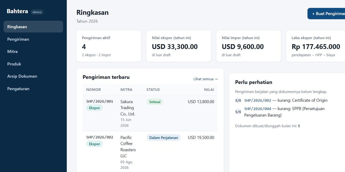 Pratinjau demo aplikasi Bahtera